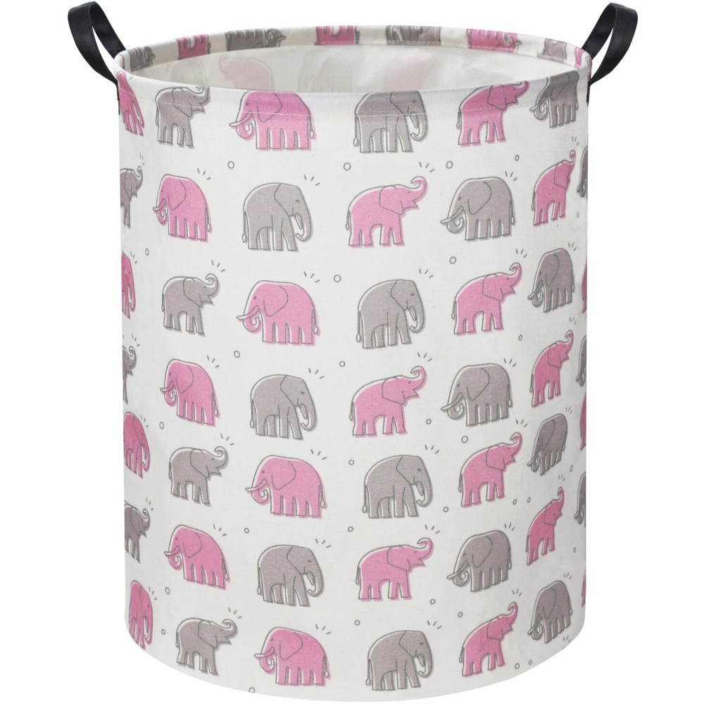 TIBAOLOVER Elephant Baby Laundry Basket Pink Girls Hamper Elephant Toy Storage Bin for Girls Room Decor Baby Nursery Hamper Gift Baskets for Bedroom Bathroom(Line Elephant)