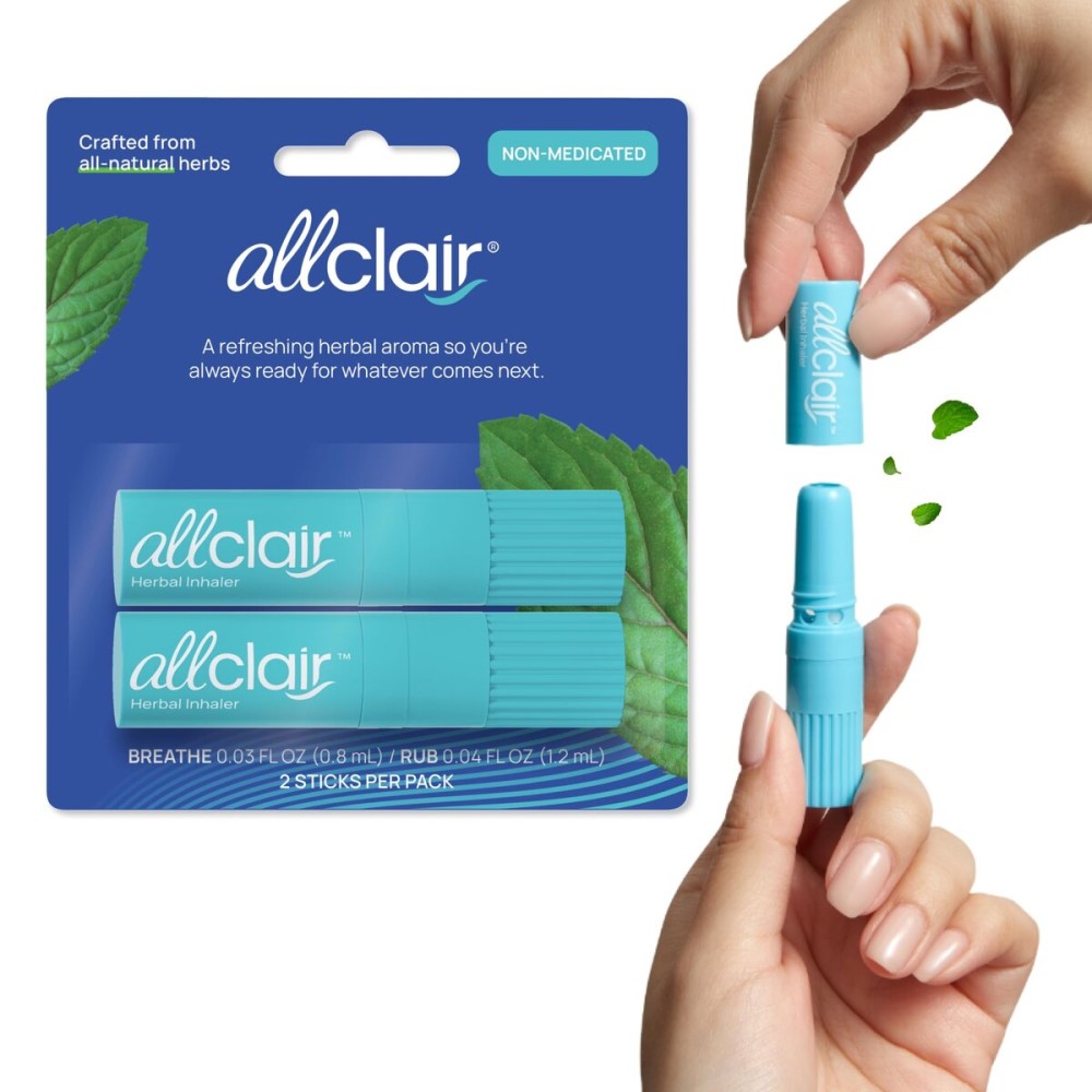 Allclair Nausea Relief Inhaler - Take Control of Motion Sickness, Morning Sickness, Medication, Stress - Fast, Natural, Drug-Free, Non-Drowsy & Portable Travel Essential - Pack of 2 Inhalers
