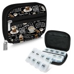 Serfeymi Weekly Travel Pill Organizer Pill Case for Purse with Removable 7 Day Pill Box, Fashionable Travel Medicine Organizer Pill Container for Medicine, Vitamin, Supplement - Black 02 + Pill Box