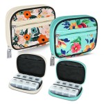 Serfeymi Weekly Travel Pill Organizer Pill Case for Purse with Removable 7 Day Pill Box, Fashionable Travel Medicine Organizer Pill Container for Medicine, Vitamin, Supplement - Bloom 01 + Green 01