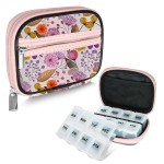 Serfeymi Weekly Travel Pill Organizer Pill Case for Purse with Removable 7 Day Pill Box, Fashionable Travel Medicine Organizer Pill Container for Medicine, Vitamin, Supplement - Bloom 03 + Pill Box