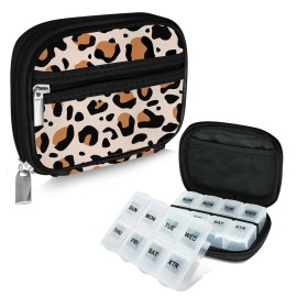 Serfeymi Weekly Travel Pill Organizer Pill Case for Purse with Removable 7 Day Pill Box, Fashionable Travel Medicine Organizer Pill Container for Medicine, Vitamin, Supplement - Brown 02 + Pill Box