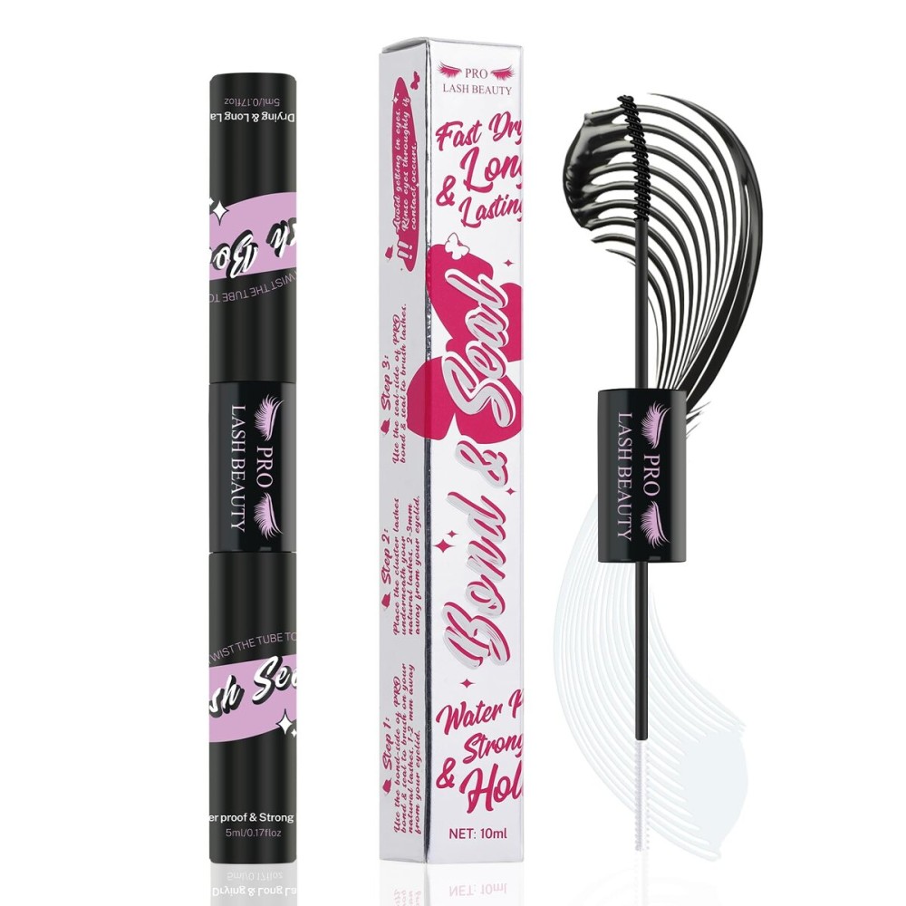 Lash Bond and Seal Cluster Lash Glue & Seal Waterproof Cluster Lash Glue for DIY Eyelash Extensions Waterproof Strong Hold (10ml, Black Bond & Clear Seal)