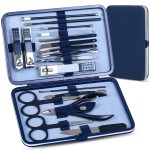 Manicure Set Pedicure Kit Nail Clippers Set Fingernail Clipper Set Ingrown Toenail Nail Kit Scissor Nail Trimmer Kit 18 Pieces Women and Mens Care Grooming Tools with Fine Case (Dark Blue_18 Pieces)