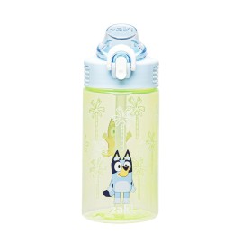 Zak Designs Bluey Sage Kids Water Bottle For School or Travel, 16oz Durable Plastic Water Bottle With Straw, Handle, and Leak-Proof, Pop-Up Spout Cover (Bluey & Bingo)