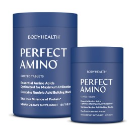 BodyHealth PerfectAmino Easy to Swallow Tablets, Essential Amino Acids Supplement with BCAAs, Vegan Protein for Pre/Post Workout & Muscle Recovery with Lysine, Tryptophan, Leucine (36 Servings)