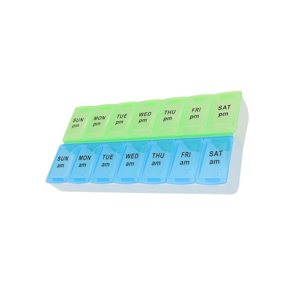 7 Day Weekly Pill AM PM Organizer, ShysTech Large Pill Case Pill Box for Pills/Vitamin/Supplements/Medication (Blue/Green)