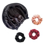 Silvr Bear Satin Sleep Bonnet for Women | Hair Sleep Bonnet| Great for Thick and Curly Hair | Reversible Black Satin Bonnet