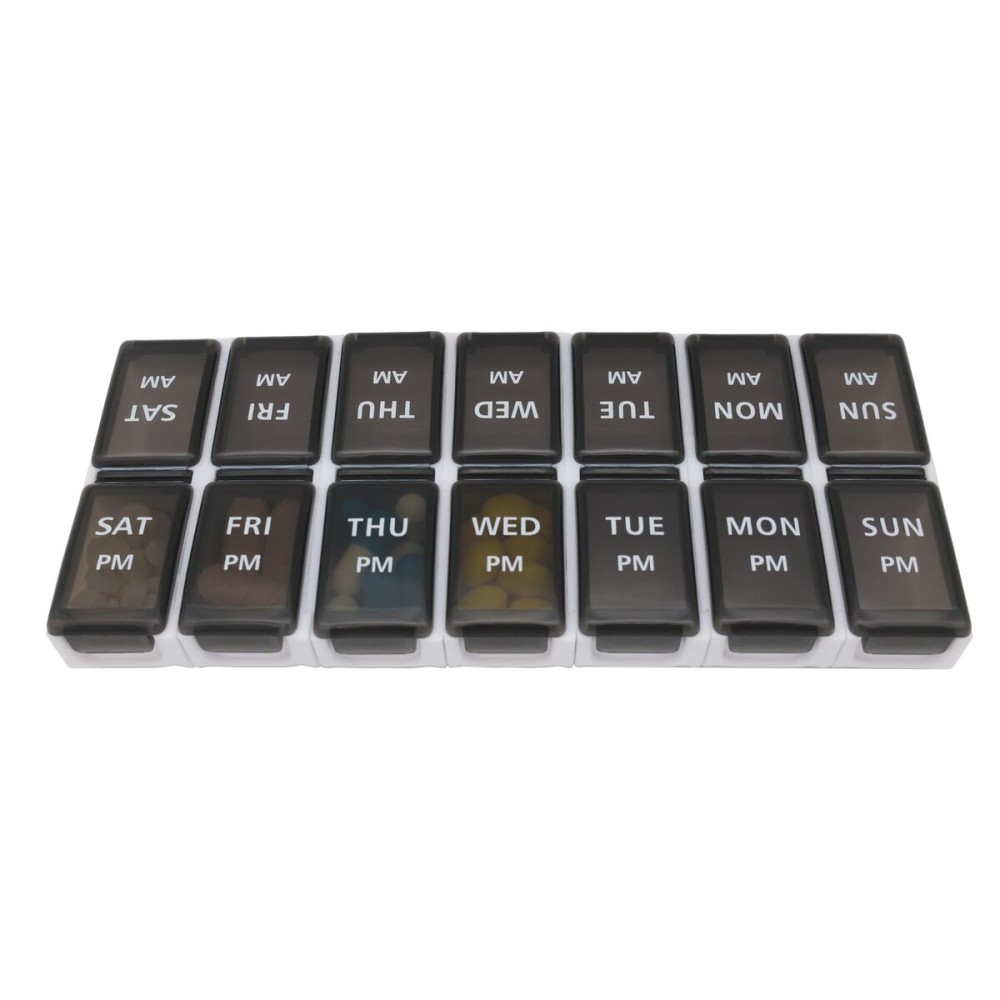 7 Day Weekly Pill AM PM Organizer, ShysTech Large Pill Case Pill Box for Pills/Vitamin/Supplements/Medication (Separable, Small Black)