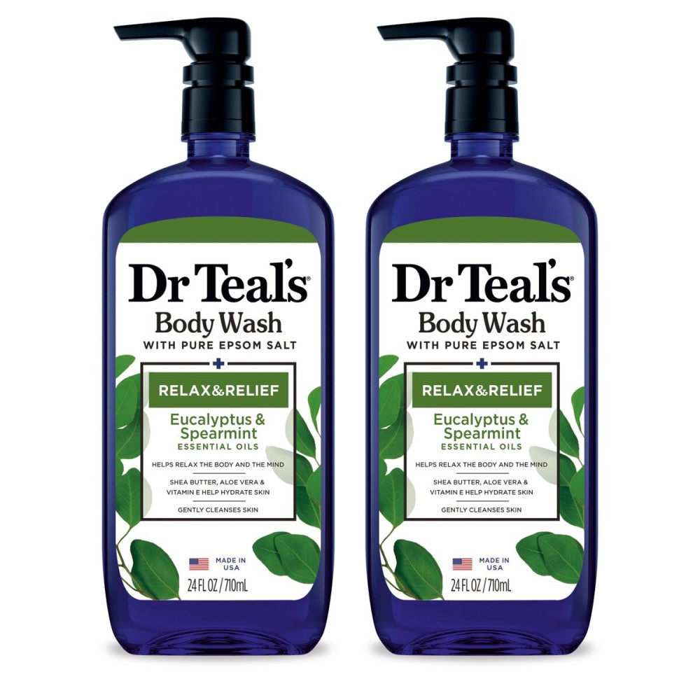 Dr Teal\'s Body Wash with Pure Epsom Salt, Relax & Relief with Eucalyptus & Spearmint, 24 fl oz (Pack of 2)