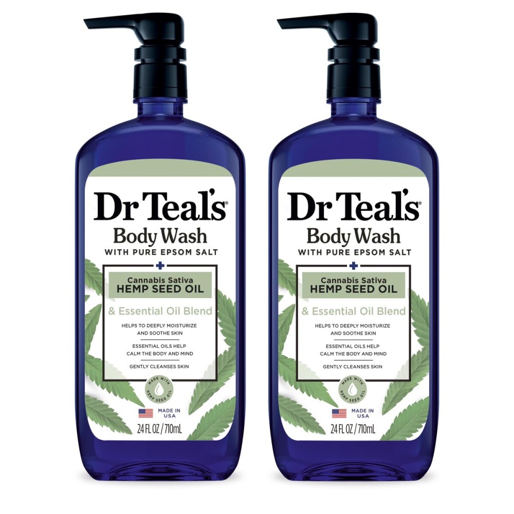 Dr Teal\'s Body Wash with Pure Epsom Salt, Cannabis Sativa Hemp Seed Oil, 24 fl oz (Pack of 2)