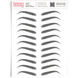 Brows by Bossy Studio & Co Temporary Eyebrow Tattoos Waterproof Eyebrow Stickers, False Tattoos Hair Like Peel Off Instant Transfer Brow shaped black