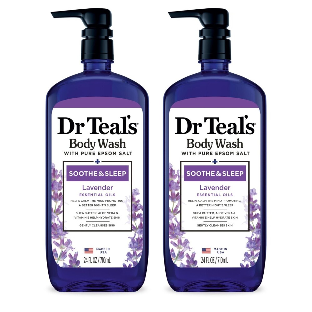 Dr Teal\'s Body Wash with Pure Epsom Salt, Soothe & Sleep with Lavender, 24 fl oz (Pack of 2)