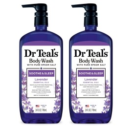 Dr Teal\'s Body Wash with Pure Epsom Salt, Soothe & Sleep with Lavender, 24 fl oz (Pack of 2)