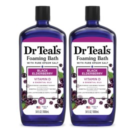 Dr Teal\'s Foaming Bath with Pure Epsom Salt, Black Elderberry with Vitamin D, 34 fl oz (Pack of 2)