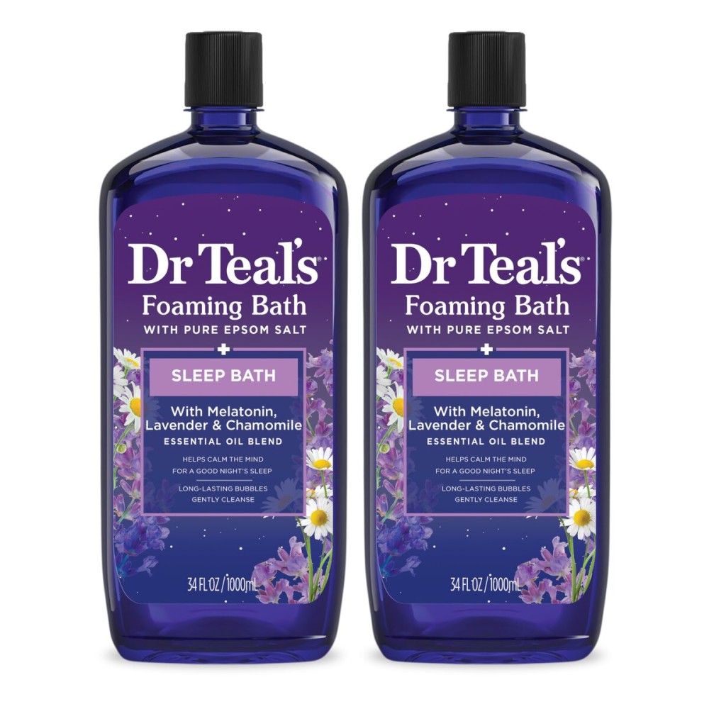 Dr Teal\'s Foaming Bath with Pure Epsom Salt, Sleep Blend with Melatonin, Lavender & Chamomile Essential Oils, 34 fl oz (Pack of 2)
