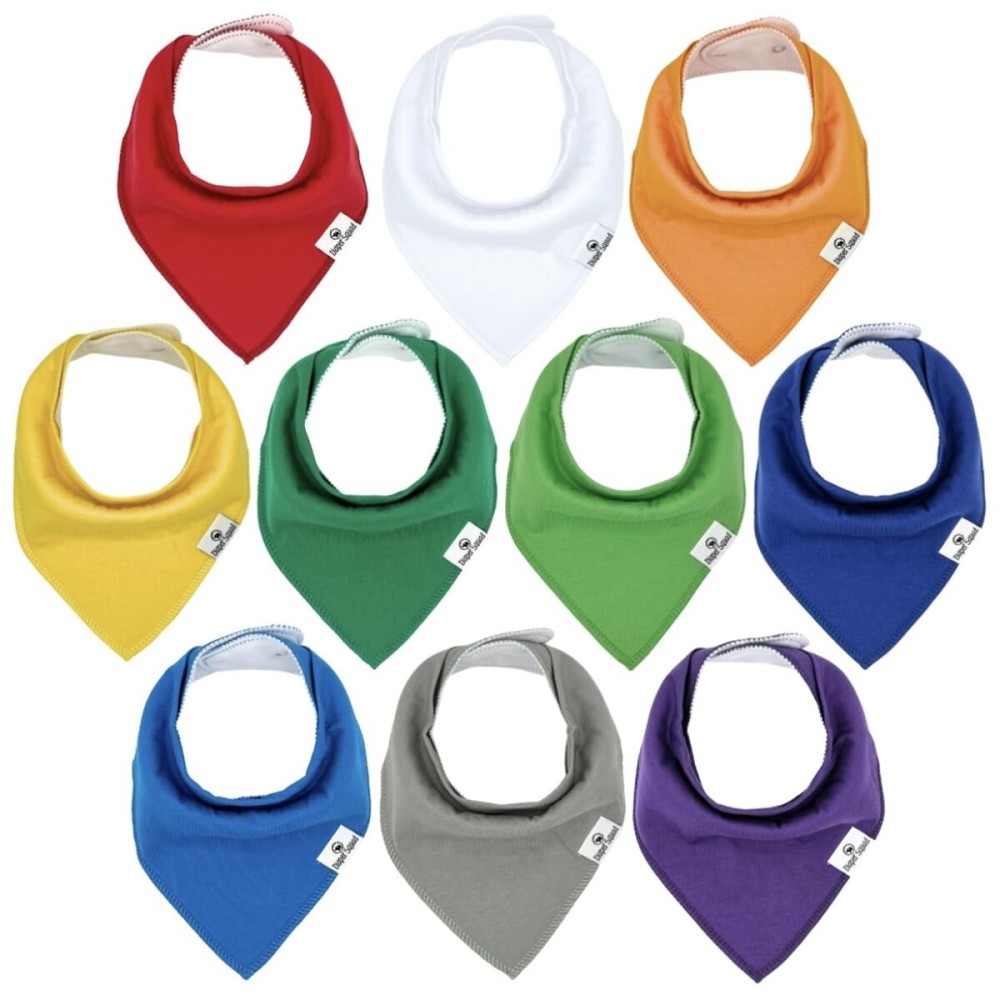 DiaperSquad\'s 10-Pack Baby Bibs for Drooling and Teething, Bibs for Boys, Baby Girl - Solid Cotton Baby Drool Bibs (Primary Color)