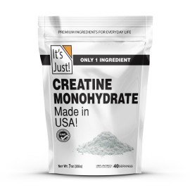 It\'s Just! - Creatine Monohydrate Powder, Pure Creatine Powder, Made in USA, 3rd Party Lab Tested, 5g Per Serving, Scoop Included, No Fillers, No Added Flavor (Unflavored, 200g / 40 Servings)