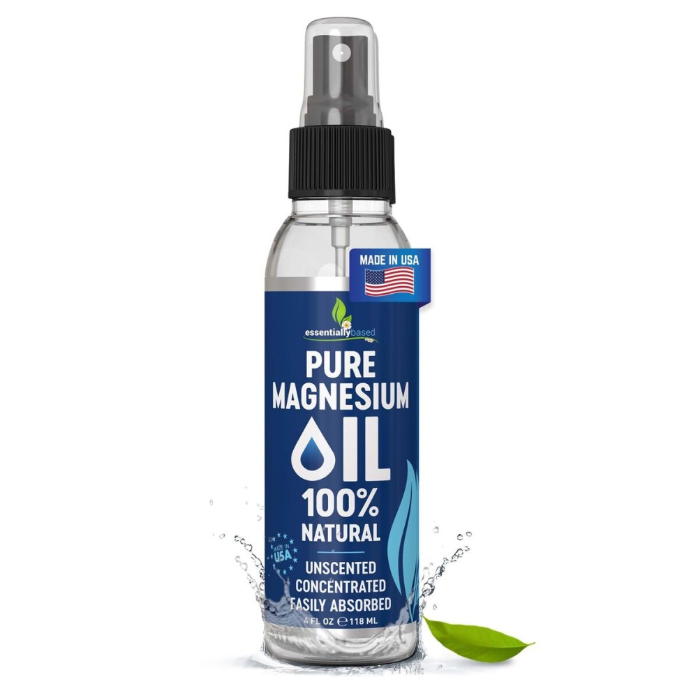 Pure Magnesium Oil Spray 4oz - Topical Magnesium Spray for Sleep Extra Strength - Less Sting - Less Itch - 100% Natural and Organic Oil - Made in USA