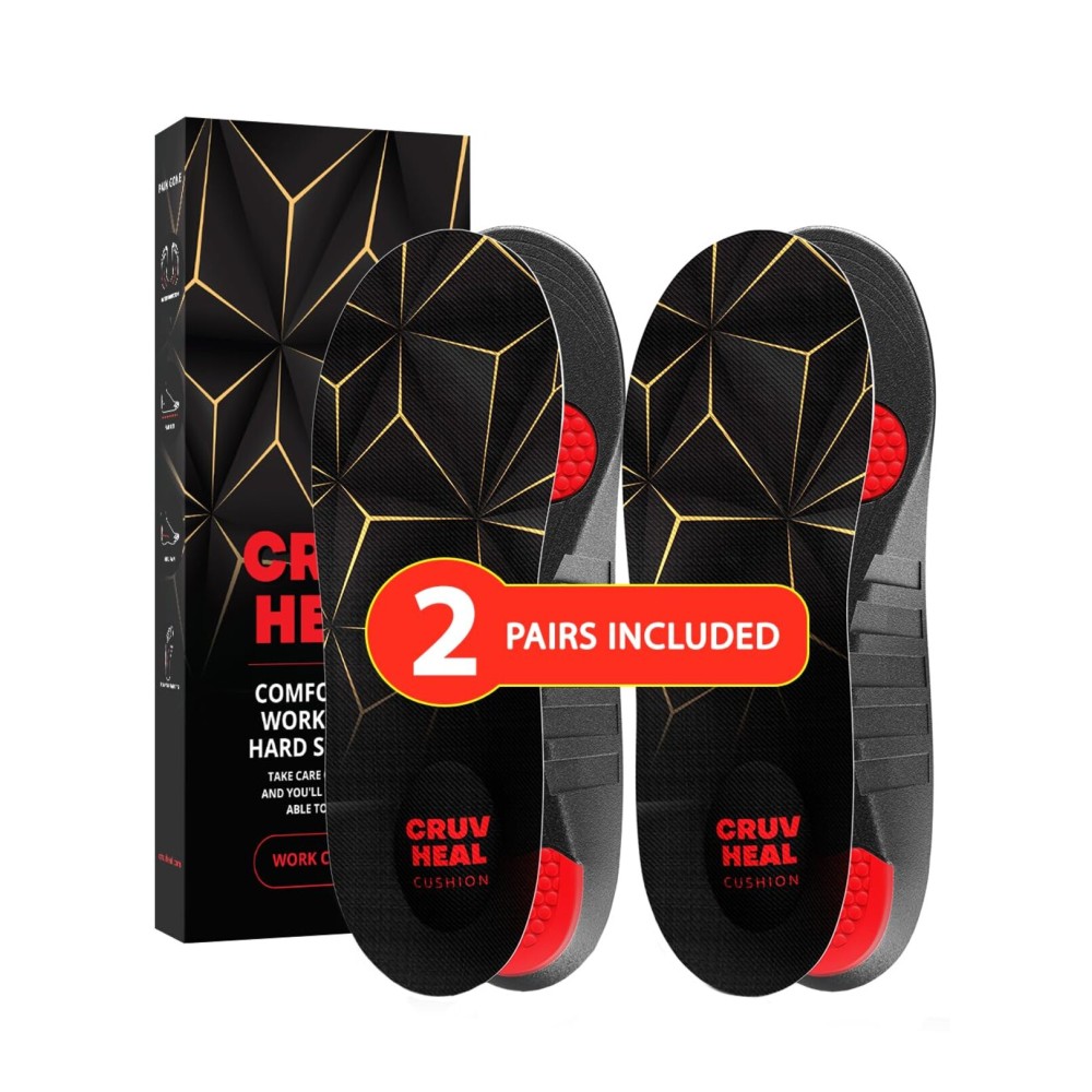 2 Pairs of Work Pro Comfort Insoles - Foot Pain Relief - Cushioning and Shock Absorption - Work Boot Insoles for Men Women - Non-Slip Anti Fatigue Inserts (M, 2-Pairs-Black)