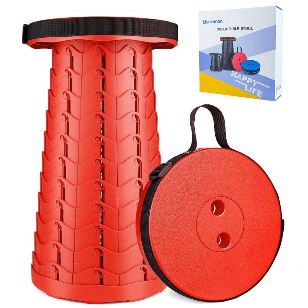 Boreeman Upgraded Folding Stool Lightweight Yet More Sturdy with Load Capacity 400lbs Portable Collapsible Stool for Camping Fishing Hiking BBQ (All Red)