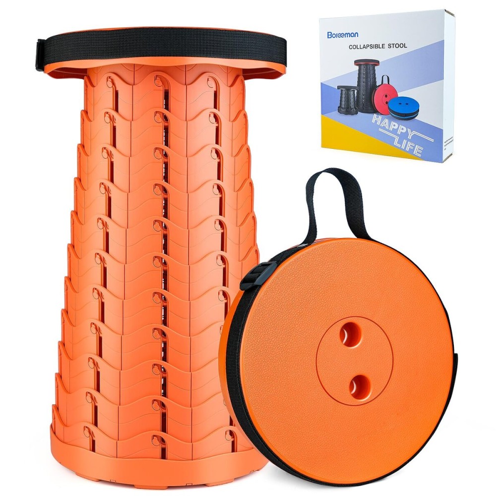 Boreeman Upgraded Folding Stool Lightweight Yet More Sturdy with Load Capacity 400lbs Portable Collapsible Stool for Camping Fishing Hiking BBQ (All Orange)
