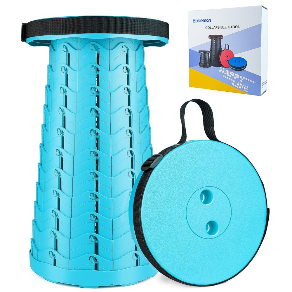Boreeman Upgraded Folding Stool Lightweight Yet More Sturdy with Load Capacity 400lbs Portable Collapsible Stool for Camping Fishing Hiking BBQ (Light Blue)