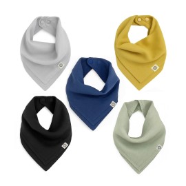 Kishu Baby Indi Organic Baby Bandana Bibs - Fairtrade 4-Way Reversible Drool Bibs for Boys & Girls - Unisex (Set of 5) (Terra Set)