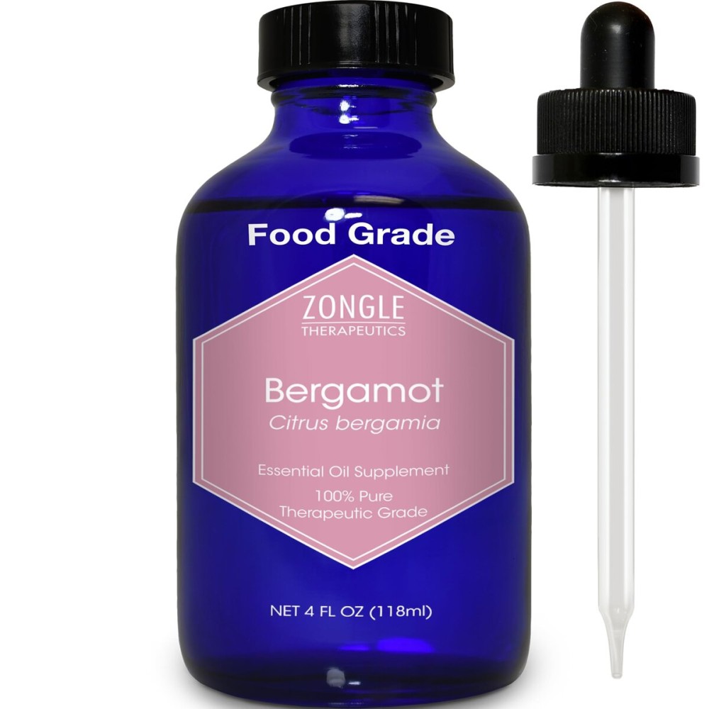 Bergamot Essential Oil, Food Grade, for Tea - 100% Pure, Bergamot Oil, by Zongle Therapeutics, 4 OZ