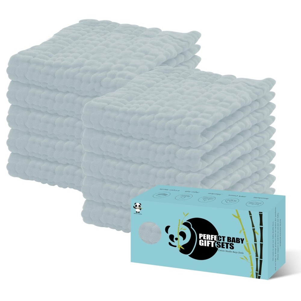 HIPHOP PANDA 10 Pack 6-Layers Muslin Burp Cloths Large - Durable 100% Cotton - Baby Essentials Extra Absorbent and Soft Boys & Girls Rags for Newborn Registry (Slate, 20 X10)