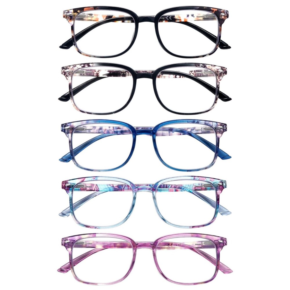 STASTEND 5 Pack Reading Glasses Blue Light Blocking for Women,Computer Readers with Spring Hinge (Multicolor-C5, 2.75, multiplier_x)