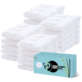 HIPHOP PANDA 20 Pack 6-Layers Muslin Burp Cloths Large - Durable 100% Cotton - Baby Essentials Extra Absorbent and Soft Boys & Girls Rags for Newborn Registry (White, 20 X10)