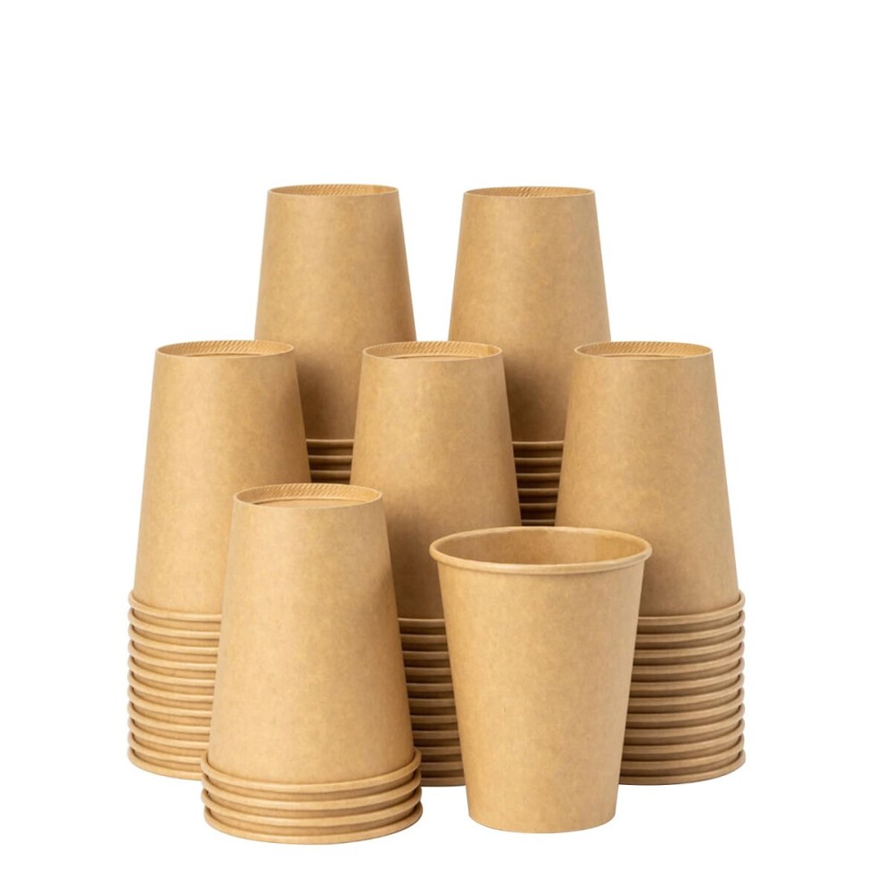 RACETOP [300 Pack] 12 oz Coffee Cups, Disposable Coffee Cups, Kraft Paper Cups, Hot Cups Unbleached for Home, Stores, Cafes, Office