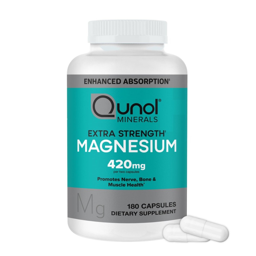 Qunol Magnesium Capsules 420mg, 100% DV, High Absorption Magnesium Supplement, Extra Strength, Bone and Muscle Health Supplement, 180 Count