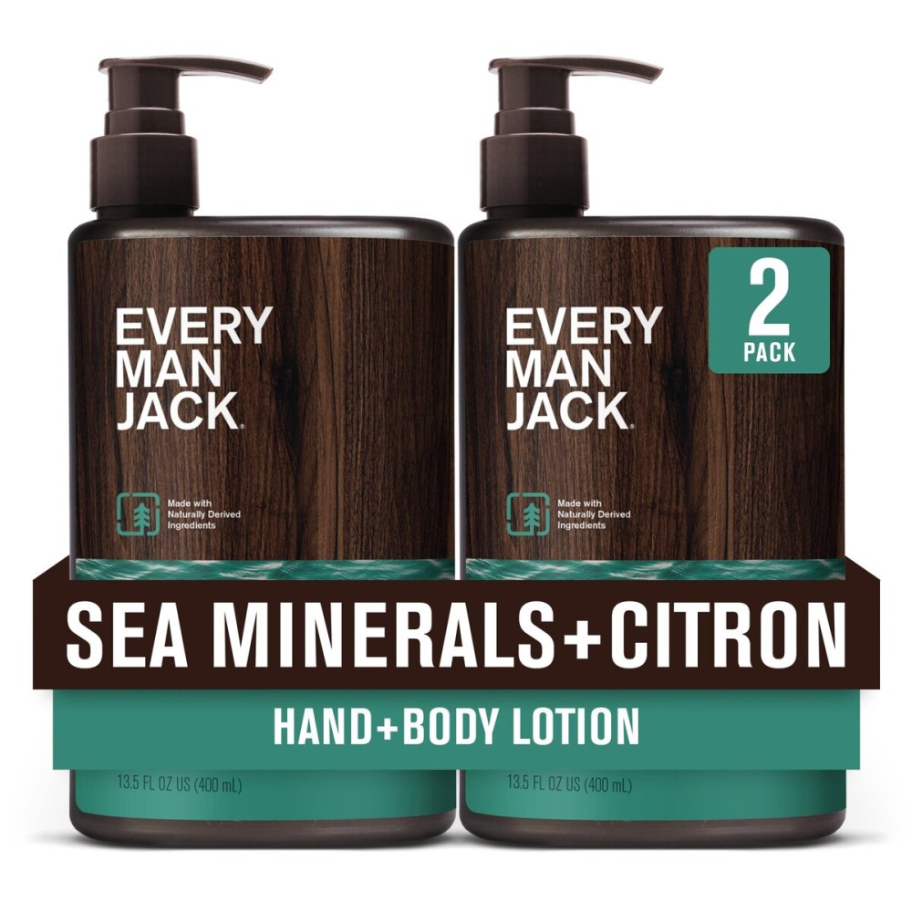 Every Man Jack Mens Sea Minerals + Citron Hand & Body Lotion for All Skin Types - Dermatologist Tested & Hypoallergenic - Nourish Skin with Lightweight Fast Absorbing Lotion - 13.5oz 2 Bottles
