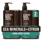 Every Man Jack Mens Sea Minerals + Citron Hand & Body Lotion for All Skin Types - Dermatologist Tested & Hypoallergenic - Nourish Skin with Lightweight Fast Absorbing Lotion - 13.5oz 2 Bottles