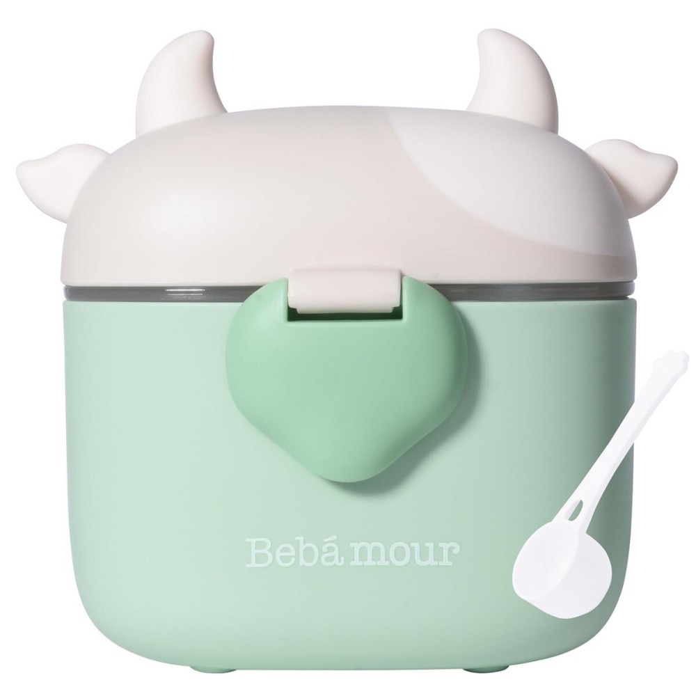 Bebamour Baby Formula Dispenser On The Go, Formula Container to Go, Formula Holder for Travel, Candy Fruit Snack Storage Container with Scoop and Leveller (Light Green Cow)