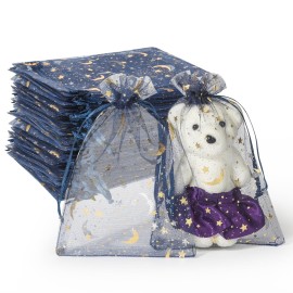 100 Pieces Moon Star Organza Bags, 4x6 Inch Random Color Organza Pouch Small Gift Bags with Drawstring for Christmas Party Favors Wedding Valentine\'s Day Ramadan Eid and Eid Al Adha Goodie Bags