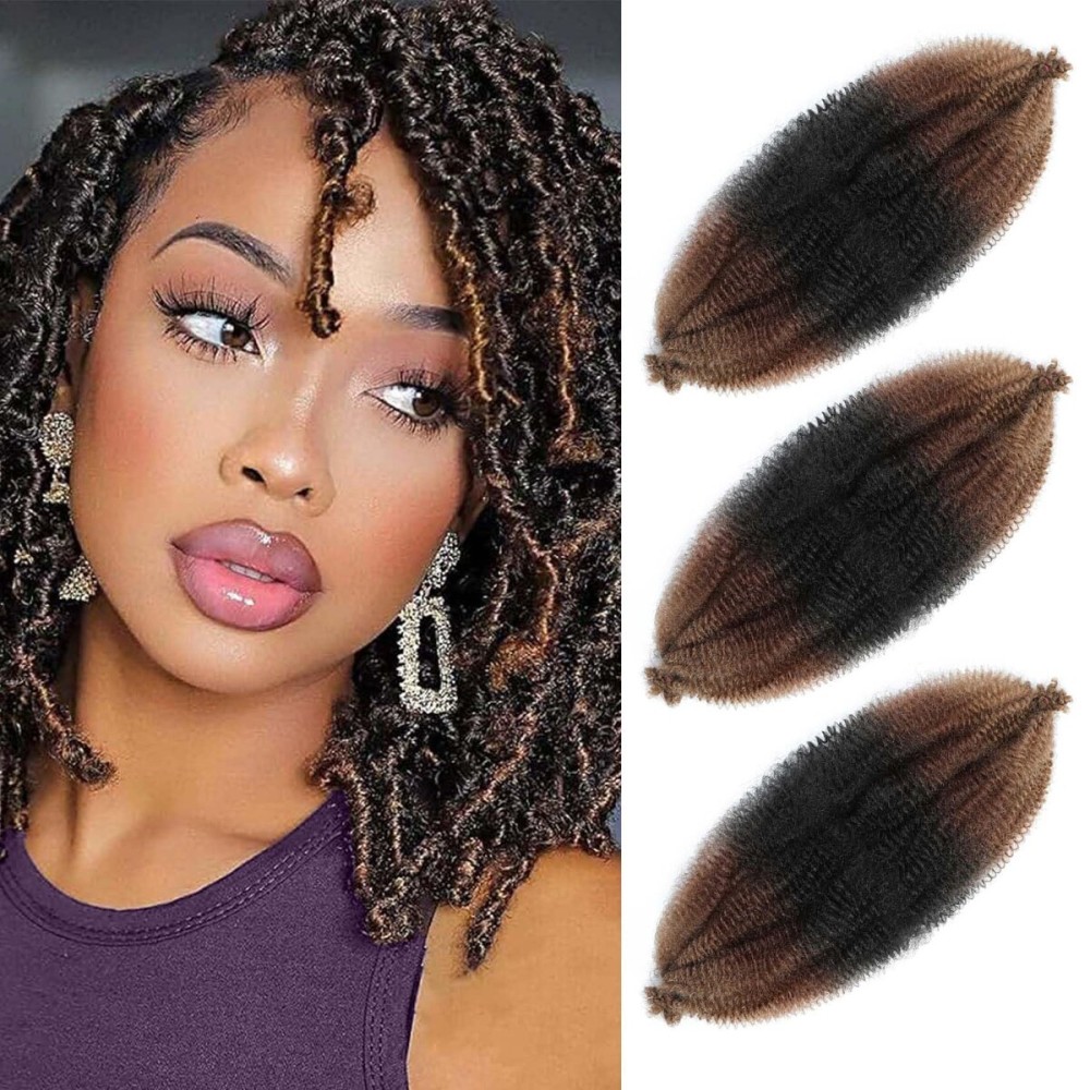Afro Twist Hair 12 Inch 3 Packs, Springy Afro Twist Hair Pre Fluffed Spring Twist Hair Pre Stretched Wrapping Hair for Soft Locs Hair Extensions (12 Inch (Pack of 3), 1B/30/27)