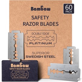 Bambaw - Double Edge Safety Razor Blades, Swedish Stainless Steel Razor Blades Refills - 60 Count