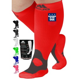 Compression Socks for Women and Men 20-30mmHg Knee High - Women and Mens Knee High Compression Stockings for Airplane, Travel, Nursing, Flight Circulation - Red, Large - A601