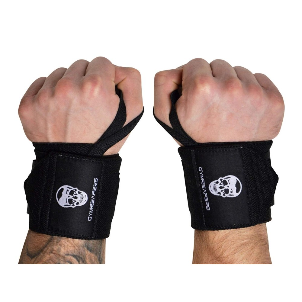 Gymreapers Weightlifting Wrist Wraps (Competition Grade) 18 Professional Quality Wrist Support with Heavy Duty Thumb Loop - Best Wrap for Powerlifting, Strength Training, Bodybuilding (Black/Black, One Size)