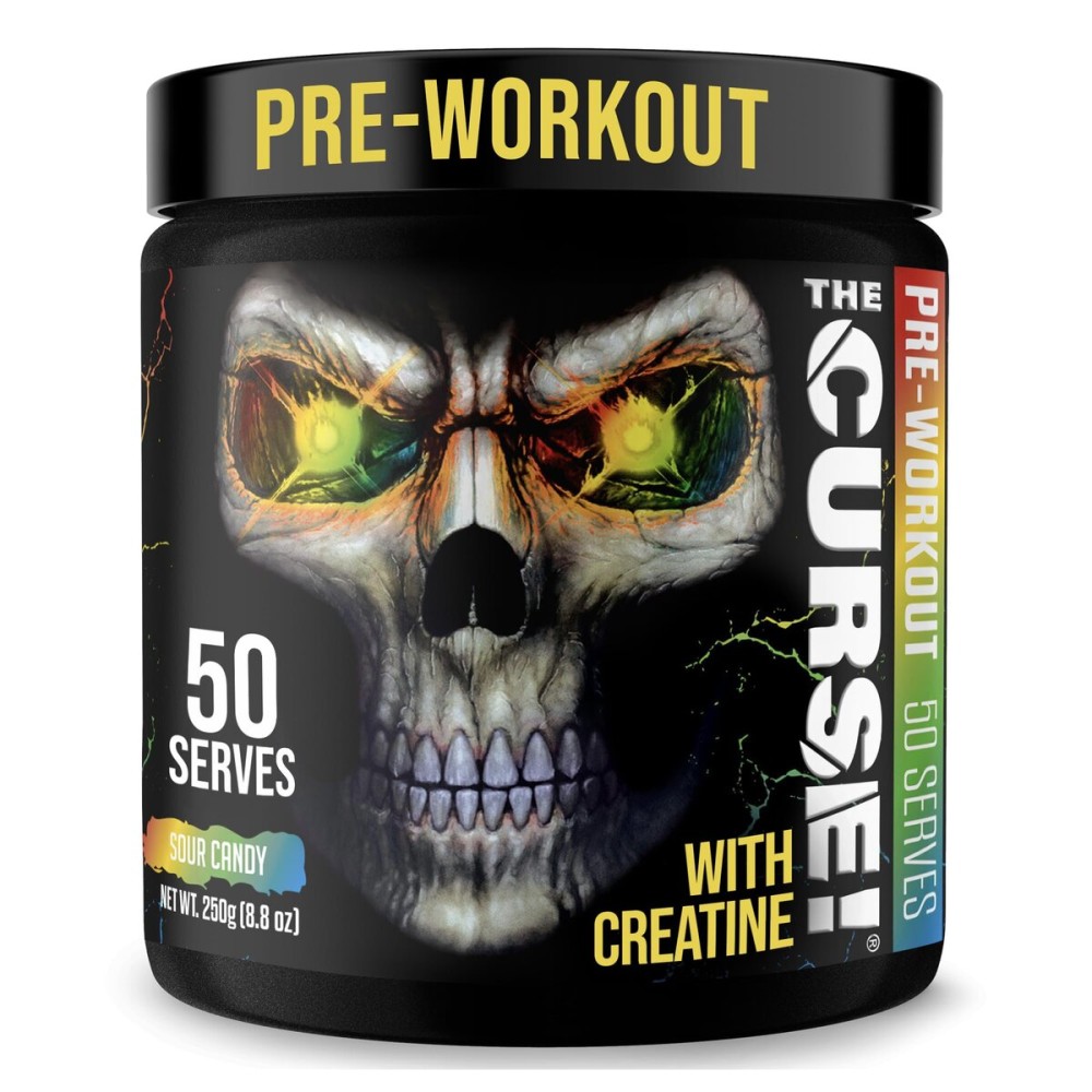 JNX SPORTS The Curse! Pre Workout Powder for Men & Women, Caffeine, Beta-Alanine, Creatine, L-Citrulline, 50 Servings, Sour Candy Flavor - Boost Energy, Strength & Focus
