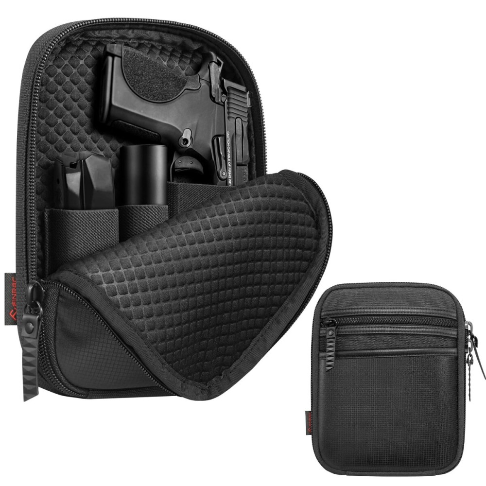 FINPAC Concealed Carry Gun Pouch, Soft Pistol Case Fanny Pack Waist Belt Firearm Bag with Holster for Compact and Subcompact Handgun, Air Gun, Men, Women (Black)