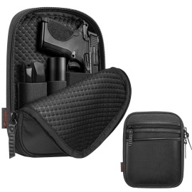 FINPAC Concealed Carry Gun Pouch, Soft Pistol Case Fanny Pack Waist Belt Firearm Bag with Holster for Compact and Subcompact Handgun, Air Gun, Men, Women (Black)