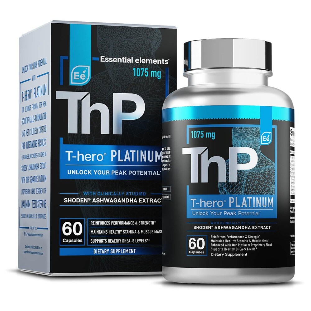 Essential Elements T-Hero Platinum - Daily Testosterone Support for Men - Promotes Vitality & Drive - Testosterone Supplement with Shoden Ashwagandha, Shilajit, Boron, DIM - 60 Count - 30 Servings