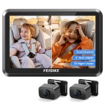 FEISIKE Baby Car Camera, 1080P Dual-Channel 5 inch Display Baby Car Mirror with 2 IR Night Vision Camera, Easily Install Car Camera for Baby with Crystal Clear Wide View for Rear Facing Seat