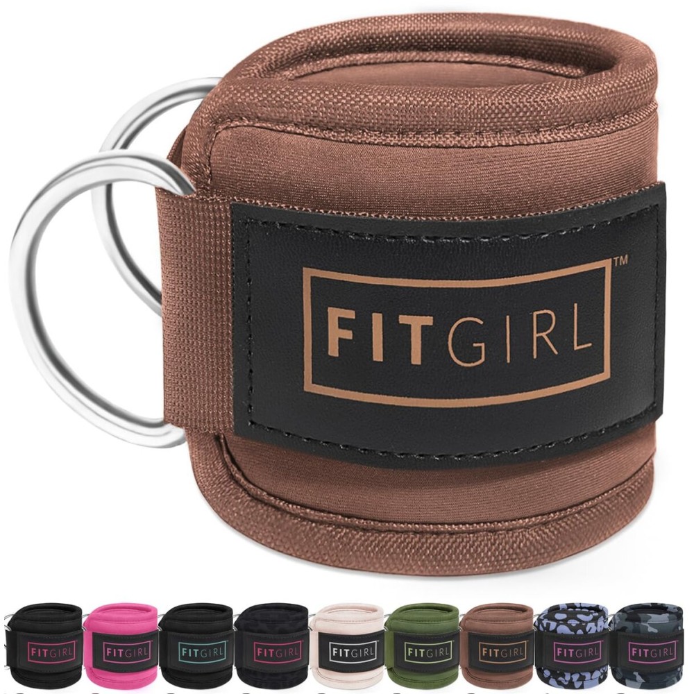 FITGIRL - Ankle Strap (Pair) for Cable Machines and Resistance Bands, Work Out Cuff Attachment for Home & Gym, Glute Workouts - Kickbacks, Leg Extensions, Hip Abductors, Women Only (Cocoa Brown, Pair)