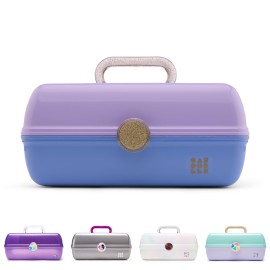 Caboodles On-The-Go Girl Makeup Box, Two-Tone Lavender on Blue, Hard Plastic Makeup Organizer Box, Built-In Mirror, Secure Latch for Safe Travel, Spacious Storage for Large Items