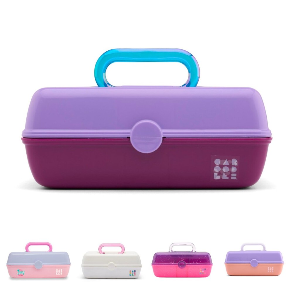 Caboodles Pretty in Petite Makeup Box, Two-Tone Lavender on Violet, Hard Plastic Organizer Box, 2 Swivel Trays, Fashion Mirror, Secure Latch for Safe Travel